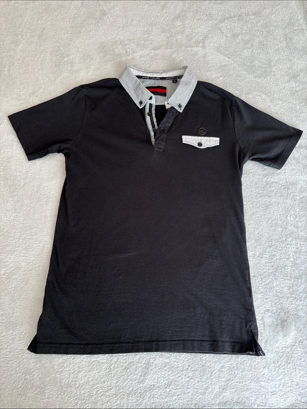 Harper + Leyland Men’s Black Polo Shirt Contrast Collar Size Small EUC